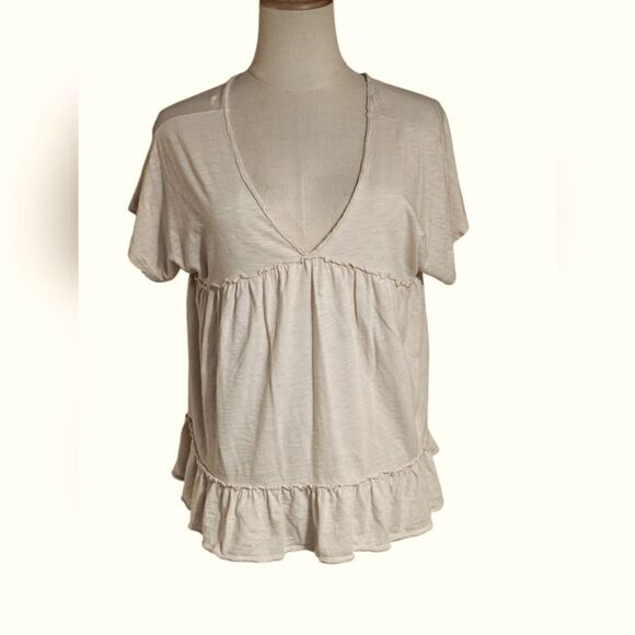 Altar'd State Anthropologie Oatmeal Babydoll Relaxed Top - Picture 1 of 6